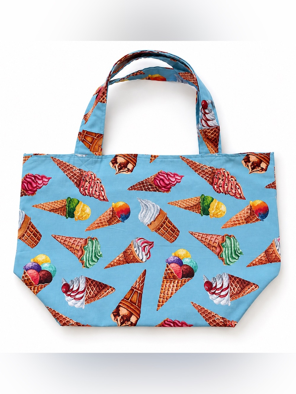 Handmade Ice Cream Print Tote Bag | Whimsical Summer Market Bag Blue Canvas Tote